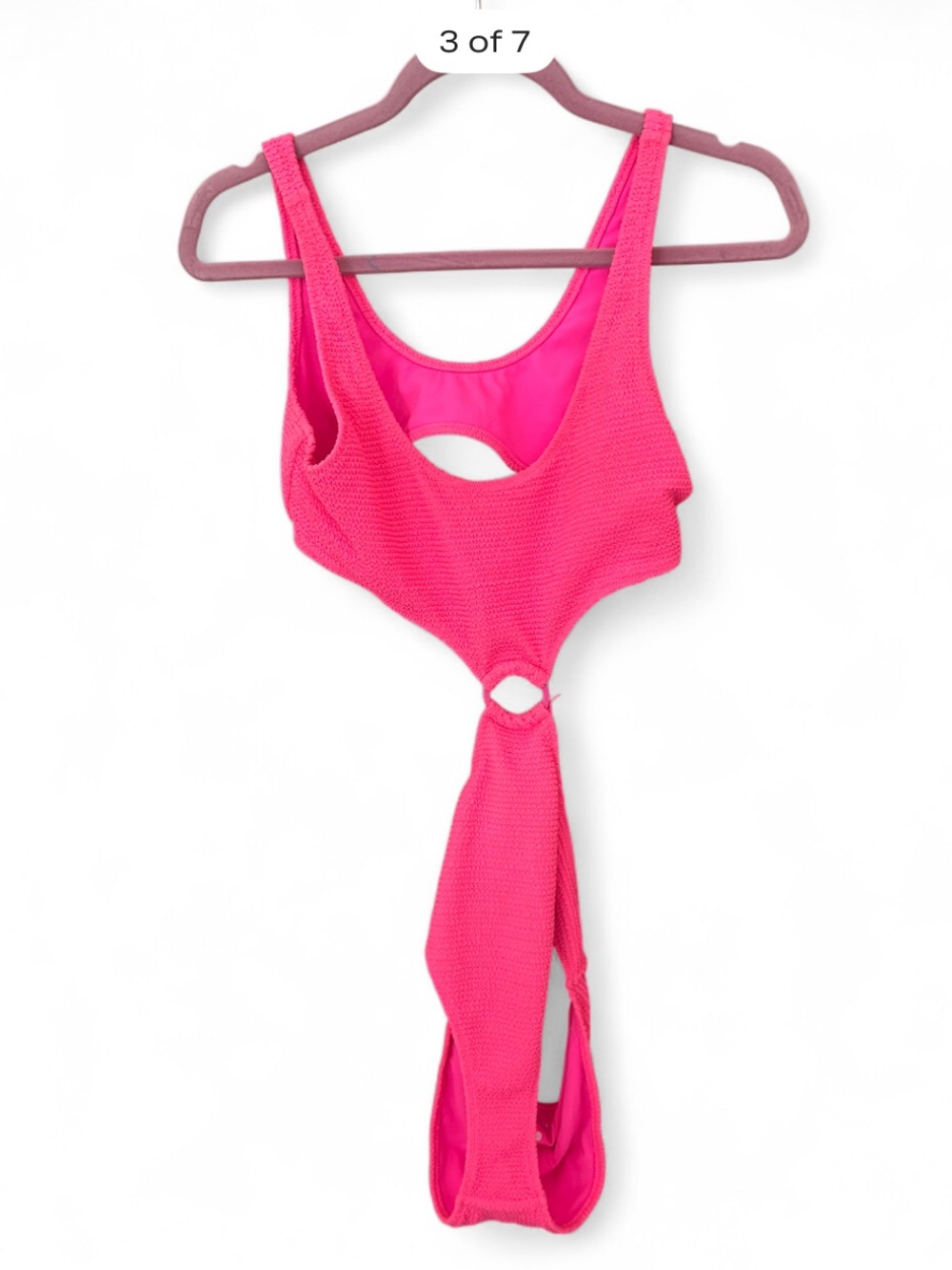 La Hearts Hot Pink Textured One-Piece Swimsuit Size Medium Crinkle Cut Out